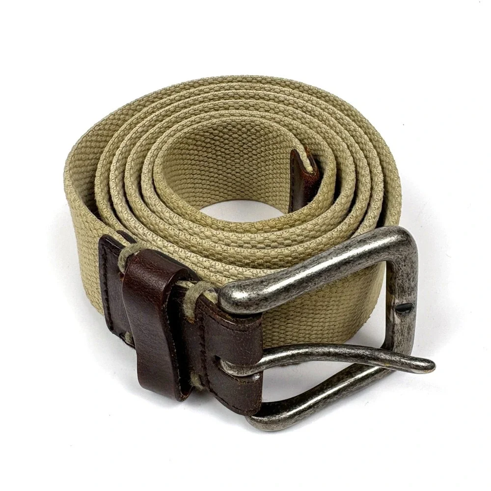VTG‎ 90s Eddie Bauer Canvas & Leather Suringle Belt Khaki Mens 52